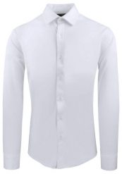 Męska Koszula z Dzianinowej Tkaniny - Krój Taliowany - Biała. Białe koszule Pazzani, m, bez wzorów, z bawełny, bez kołnierzyka, bez ramiączek. Za 199.00 zł.