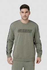GUESS Zielona męska bluza z lampasami Arlo Cn, Rozmiar M. Zielone bluzy Guess, l, z aplikacjami, bez kaptura. W wyprzedaży za 270.99 zł.