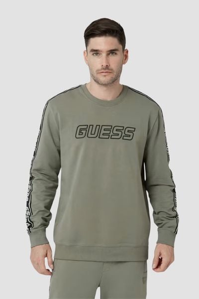 GUESS Zielona męska bluza z lampasami Arlo Cn, Rozmiar M. Zielone bluzy Guess, l, z aplikacjami, bez kaptura. W wyprzedaży za 222.99 zł.