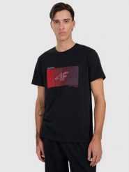 4F T-shirt regular z nadrukiem męski - czarny XXL. Czarne t-shirty 4F, m, bez wzorów, z bawełny, bez kołnierzyka, bez ramiączek. Za 69.99 zł.