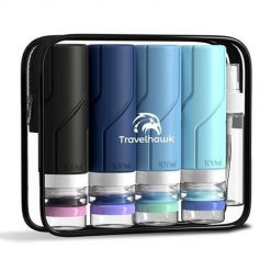 Butelki podróżne z etui 16 szt. Pielęgnacja ciała TRAVELHAWK. Za 67.28 zł.