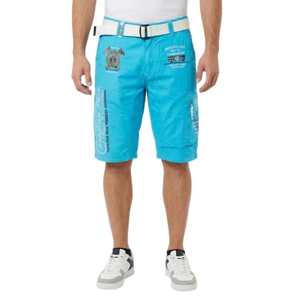 Spodenki męskie Canadian Peak Pharell. Niebieskie krótkie spodenki sportowe Canadian Peak, m, z aplikacjami, z bawełny. Za 153.44 zł.