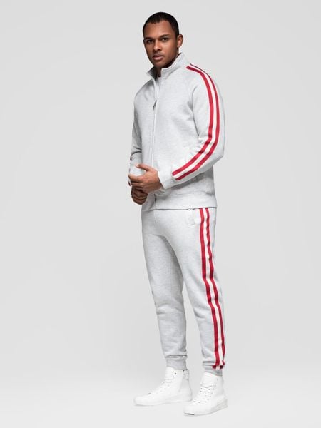 Dresowy komplet set męski bluza rozpinana + spodnie dresowe joggery - szary melanż V1. Szare joggery i bojówki Ombre Clothing, m, z aplikacjami, z bawełny, biznesowe. W wyprzedaży za 293.99 zł.