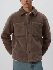 Kurtka sherpa z kołnierzem - brązowy. Brązowe kurtki Reserved, l, bez wzorów, bez kaptura. Za 219.99 zł.