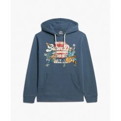 Bluza z kapturem Superdry Vintage Logo Tokyo. Niebieskie bluzy z kapturem Superdry, m, bez wzorów, z kapturem. Za 361.70 zł.