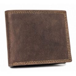 Brązowy, skórzany portfel męski bez zapięcia zewnętrznego N0035-CHM-NL. Brązowe portfele Inny, bez wzorów, ze skóry. Za 50.00 zł.