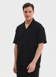 Bawełniana koszula męska w kolorze czarnym. Czarne koszule Pako Lorente, na lato, l, bez wzorów, z bawełny, bez kołnierzyka, bez ramiączek. Za 99.99 zł.