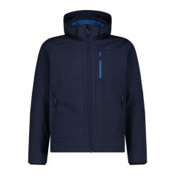 Kurtka z zamkiem błyskawicznym z kapturem CMP. Niebieskie kurtki softshell CMP, bez wzorów, z softshellu, z kapturem. Za 380.50 zł.