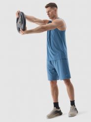 4F Spodenki treningowe szybkoschnące męskie - niebieskie L. Niebieskie krótkie spodenki sportowe 4F, l, bez wzorów, z dzianiny. W wyprzedaży za 49.99 zł.