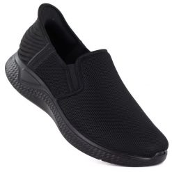 Półbuty sportowe męskie tekstylne slip on czarne NEWS 170-M. Czarne eleganckie półbuty NEWS, bez wzorów, z materiału, bez obcasa, bez zapięcia. Za 109.99 zł.