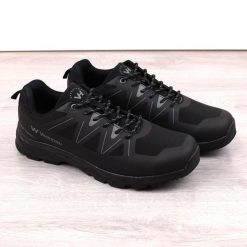 Buty trekkingowe męskie softshell czarne Vanhorn. Czarne buty trekkingowe Vanhorn, bez wzorów, z materiału, bez zapięcia. Za 99.00 zł.