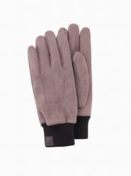 Rękawiczki męskie z ekozamszu ze ściągaczem – brązowe V2 OM-ACGL-0112 - one size. Brązowe rękawiczki Ombre Clothing, z aplikacjami, z elastanu. Za 41.99 zł.