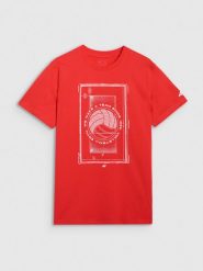 4F T-shirt regular z nadrukiem męski - czerwony XXL. Czerwone t-shirty 4F, m, bez wzorów, z bawełny, bez kołnierzyka, bez ramiączek. Za 69.99 zł.