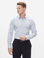 Calvin Klein Koszula K10K112301 Błękitny Slim Fit. Niebieskie koszule CALVIN KLEIN, m, bez wzorów, z bawełny, bez kołnierzyka, bez ramiączek. Za 379.99 zł.