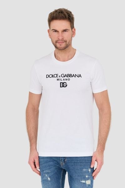 DOLCE & GABBANA Biały męski t-shirt, Rozmiar 52. Białe t-shirty Dolce and Gabbana, m, bez wzorów, bez kołnierzyka, bez ramiączek. W wyprzedaży za 1,759.99 zł.