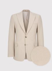 PAKO LORENTE - Beżowa marynarka garniturowa w prążek. Brązowe garnitury Pako Lorente, m, bez wzorów, z elastanu. Za 639.99 zł.