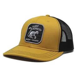 Czapka trucker z 6 panelami / Jeden rozmiar (Musztardowy/Czarny). Żółte czapki z daszkiem SURF MONKEY, z aplikacjami, z bawełny. Za 159.95 zł.