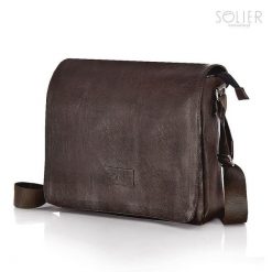Torba męska na ramię listonoszka Solier S11 brązowa. Brązowe torby na ramię Solier, bez wzorów, z jeansu, na ramię, bez dodatków. Za 185.00 zł.