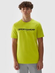 4F T-shirt regular z nadrukiem męski - zielony L. Zielone t-shirty 4F, l, bez wzorów, z bawełny, bez kołnierzyka, bez ramiączek. W wyprzedaży za 29.99 zł.