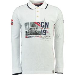Koszulka polo "Kalopark" w kolorze białym. Koszulki polo marki Geographical Norway Men, z aplikacjami, z bawełny, polo, z długim rękawem. W wyprzedaży za 99.95 zł.