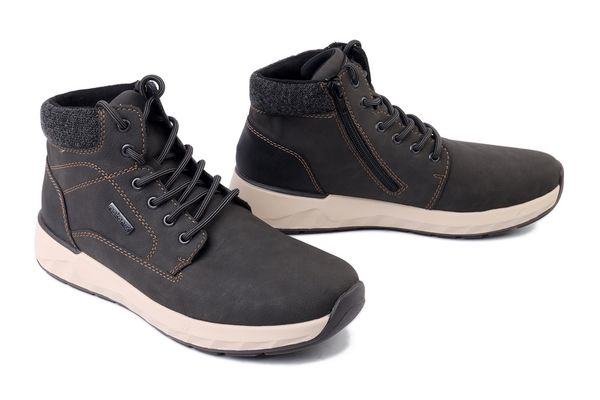 RIEKER TEX 11502-45 grey, trzewiki męskie. Szare botki sznurowane Rieker, bez wzorów, z wełny, bez obcasa, bez zapięcia. Za 285.94 zł.