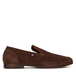 Półbuty Tommy Hilfiger. Brązowe eleganckie półbuty Tommy Hilfiger, bez wzorów, bez obcasa, bez zapięcia. Za 659.99 zł.