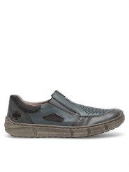 Rieker Półbuty 04051-12 Niebieski. Niebieskie eleganckie półbuty Rieker, bez wzorów, ze skóry, bez obcasa, bez zapięcia. Za 279.99 zł.