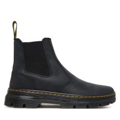 Sztyblety Dr. Martens. Czarne botki sznurowane Dr. Martens, bez wzorów, bez obcasa, bez zapięcia. Za 799.99 zł.