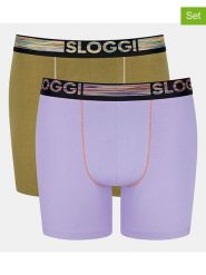 Sloggi Bokserki (2 pary) w kolorze fioletowym i khaki rozmiar: M. Brązowe bokserki Sloggi, m, bez wzorów. Za 52.17 zł.