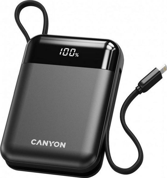 Canyon OnPower 104 10000 mAh z kablem USB-C i Lightning czarny. Czarne powerbanki . Za 66.90 zł.