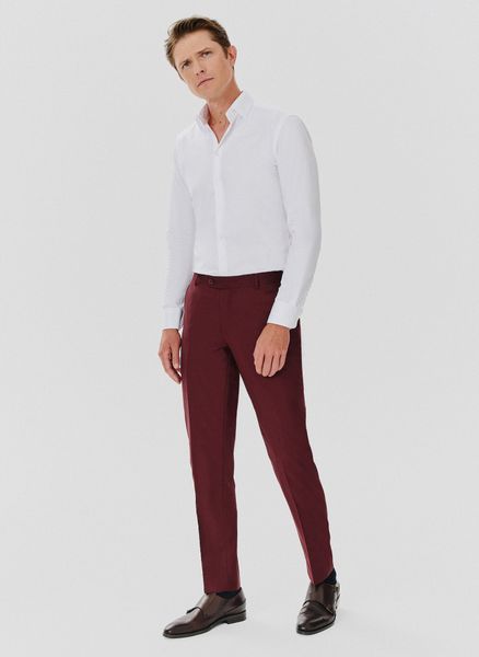 PAKO LORENTE – Spodnie garniturowe w kolorze burgundowym. Czerwone eleganckie spodnie Pako Lorente, m, bez wzorów, z poliesteru. Za 299.99 zł.