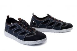 RIEKER 08665-14 blue combination, półbuty letnie męskie. Niebieskie eleganckie półbuty Rieker, bez wzorów, bez obcasa, bez zapięcia. Za 239.93 zł.