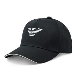 Czapka z daszkiem Emporio Armani. Czarne czapki z daszkiem Emporio Armani, bez wzorów. Za 269.99 zł.