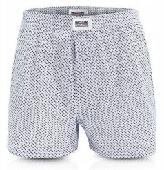 Męskie Bokserki Luźne, Majtki z Rozporkiem na Guzik - Niebieskie, Drobny Wzór - Pako Jeans. Niebieskie bokserki Pako Jeans, l, bez wzorów, z bawełny. Za 33.00 zł.