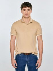 Koszulka męska polo beżowa Wladym 801. Brązowe koszulki polo BIG STAR, l, z aplikacjami, z dzianiny, bez kołnierzyka, bez ramiączek. Za 139.99 zł.