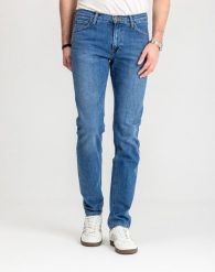 Męskie Spodnie Jeanoswe Lee Daren Zip Fly Dark Freeport L707PXGQ 112140688, W34 L36. Niebieskie spodnie materiałowe Lee, l, bez wzorów, z bawełny. Za 229.99 zł.