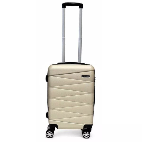 Walizka na kółkach Sapphire ST-2240 kabinowa złota - mała S DUO. Niebieskie walizki Sapphire, bez wzorów, z gumy, małe. W wyprzedaży za 84.80 zł.