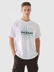 4F T-shirt regular z nadrukiem męski - biały L. Białe t-shirty 4F, l, bez wzorów, z bawełny, bez kołnierzyka, bez ramiączek. Za 69.99 zł.