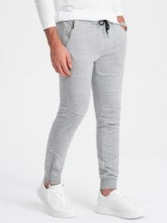 Spodnie męskie dresowe typu jogger - szary melanż V2 OM-PASK-22FW-004 - XXL. Szare joggery i bojówki Ombre Clothing, m, bez wzorów, z bawełny, eleganckie. W wyprzedaży za 69.99 zł.