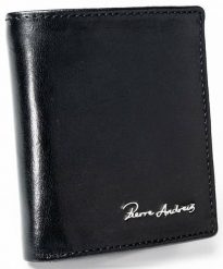 Portfel męski skórzany RFID Pierre Andreus czarny. Czarne portfele PIERRE ANDREUS, bez wzorów, z materiału. Za 74.00 zł.