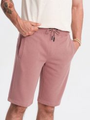 Męskie szorty dresowe przed kolano BASIC – ciemnoróżowe V4 OM-SRBS-0149 - XXL. Czerwone krótkie spodenki sportowe Ombre Clothing, l, bez wzorów, z bawełny. W wyprzedaży za 89.99 zł.