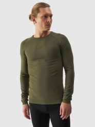4F Bielizna termoaktywna bezszwowa (góra) męska - oliwkowa/khaki L/XL. Brązowa bielizna termoaktywna 4F, na zimę, l, bez wzorów, z dzianiny, bez ramiączek. W wyprzedaży za 99.99 zł.