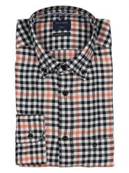 OLYMP Koszula "Casual" - Regular fit - w kolorze czarno-pomarańczowym rozmiar: XL. Czarne koszule Olymp, xl, bez wzorów, z bawełny, bez kołnierzyka, bez ramiączek. Za 92.21 zł.