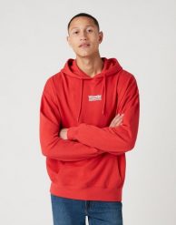 MĘSKA BLUZA WRANGLER HOODIE ROCOCCO RED W6E1HAXA4 112130724. Czerwone bluzy Wrangler, m, bez wzorów, z kapturem. Za 169.99 zł.