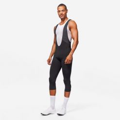 Spodenki 3/4 męskie na rower szosowy Triban RC500 na szelkach. Czarne spodenki rowerowe VAN RYSEL, l, bez wzorów, z materiału, rowerowe. Za 149.99 zł.