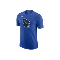 Koszulka sportowa męska Nike Nba Milwaukee Bucks City Edition Logo Dri-fit. Niebieskie t-shirty sportowe Nike, bez wzorów, z bawełny, bez ramiączek, do koszykówki. Za 129.00 zł.