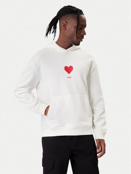 HUGO Bluza Dalentinos 50554025 Biały Relaxed Fit. Białe bluzy Hugo, m, bez wzorów, z bawełny, bez kaptura. Za 599.99 zł.