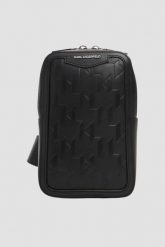 KARL LAGERFELD Saszetka męska skórzana z monogramem. Czarne torby na ramię KARL LAGERFELD, bez wzorów, ze skóry, z tłoczeniem, bez dodatków. W wyprzedaży za 759.99 zł.