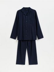 Bawełniana dwuczęściowa piżama - granatowy. Niebieskie piżamy Reserved, l, bez wzorów, z bawełny, bez ramiączek. Za 159.99 zł.
