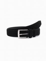 Jednobarwny męski pasek z naturalnego zamszu – czarny V1 - Rozmiar: L/XL. Czarne paski Ombre Clothing, bez wzorów, ze skóry, eleganckie. W wyprzedaży za 89.99 zł.